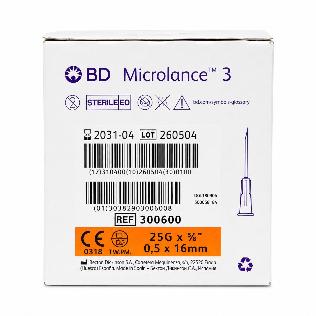BD Microlance™ 3 Needle 25G x 5/8 (16mm) (Orange)