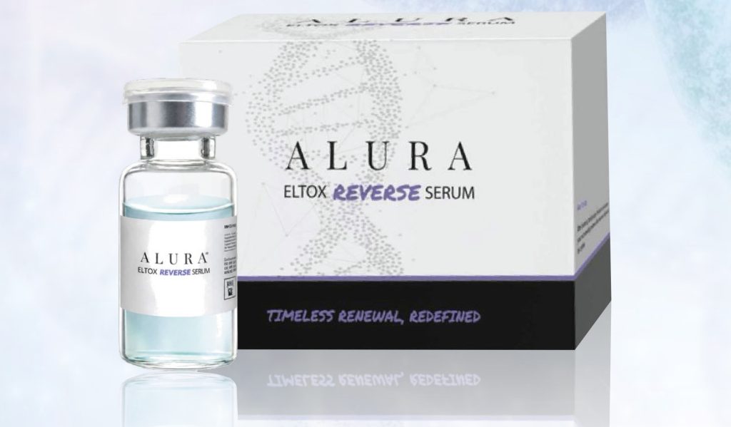 ALURA ELTOX Reverse Serum box with Timeless Renewal Redefined strapline beside a vial